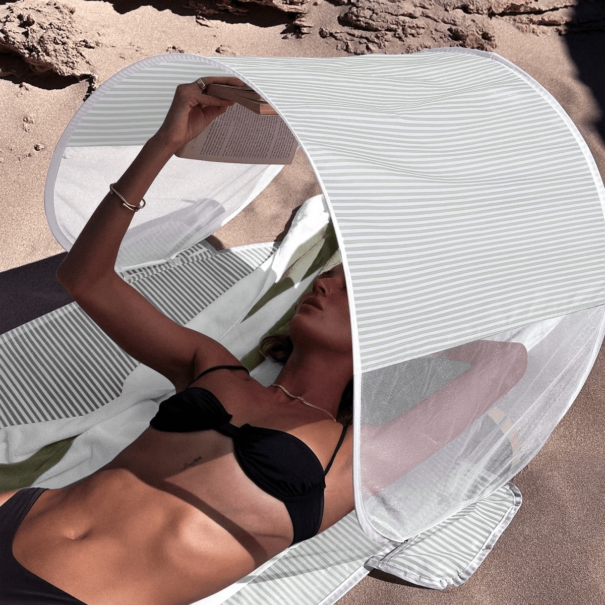 Sunnylife Solo Sun Shader La Palma - Sage Stripe S51SSHCR Solo Sun Shader La Palma - Sage Stripe Splash Swimwear