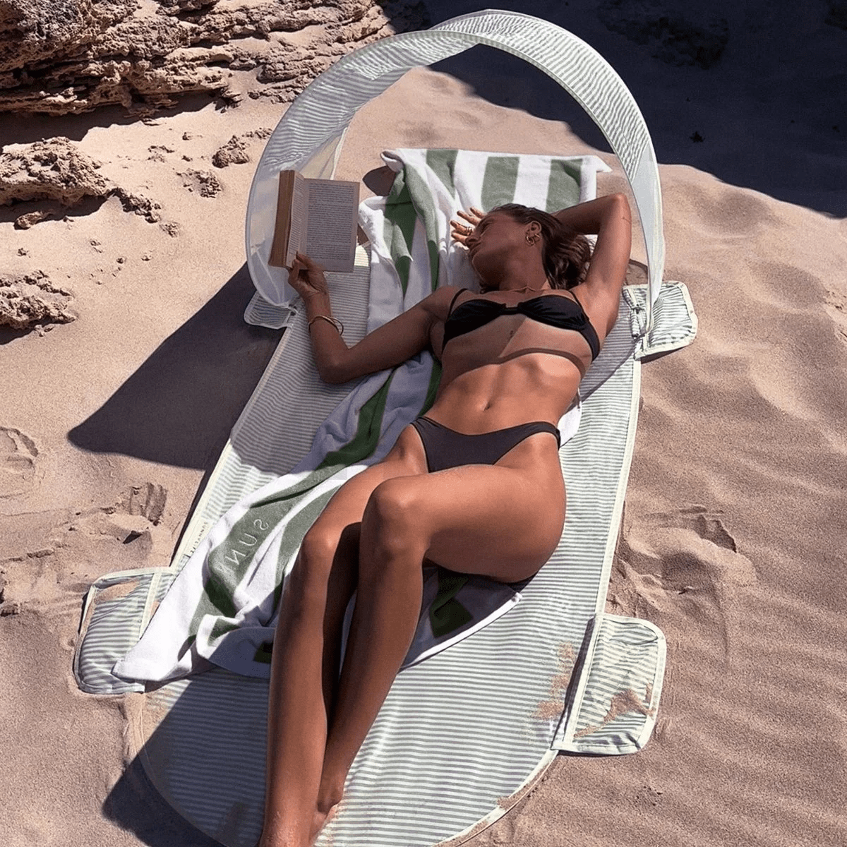 Sunnylife Solo Sun Shader La Palma - Sage Stripe S51SSHCR Solo Sun Shader La Palma - Sage Stripe Splash Swimwear