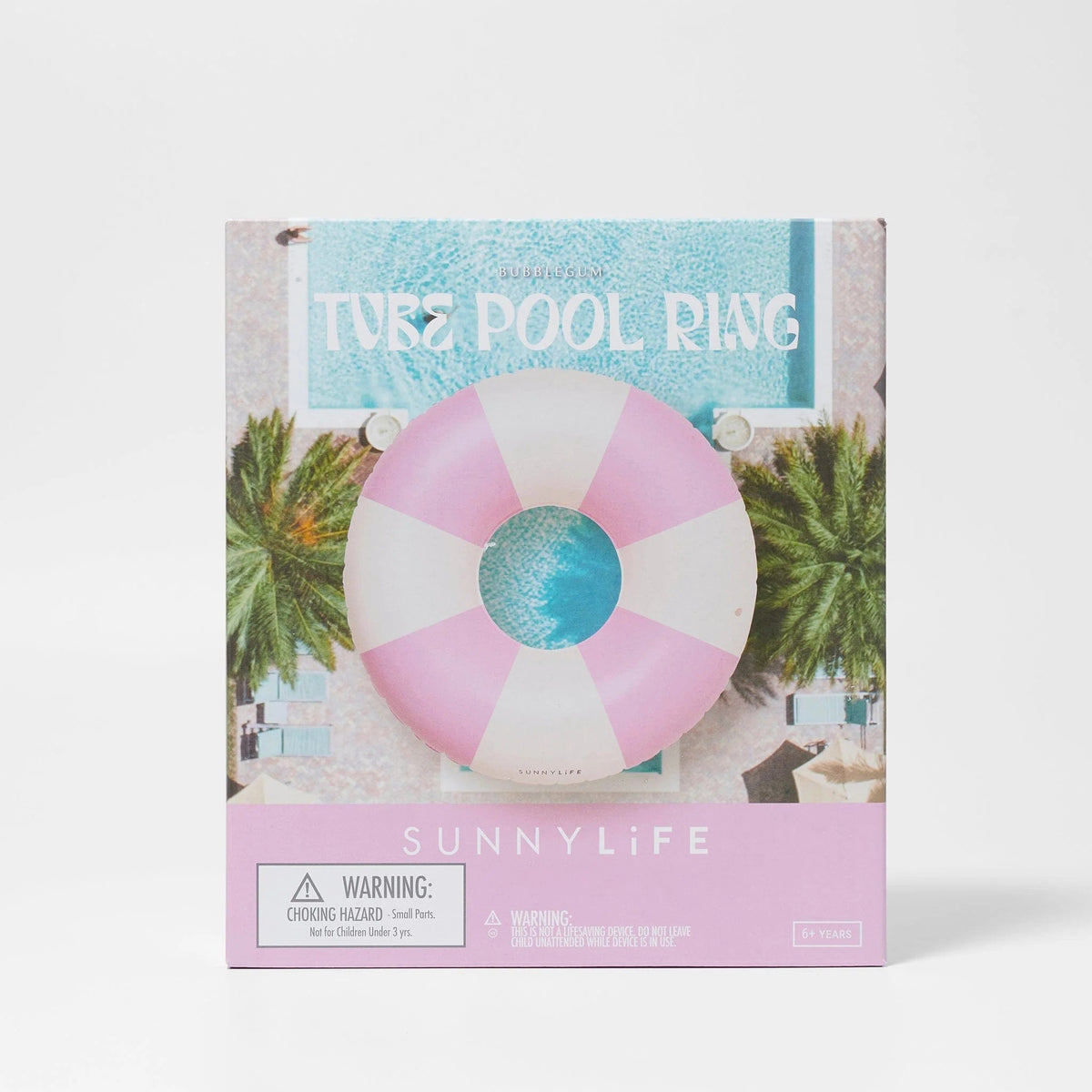 Sunnylife S41PRSEG Tube Pool Ring - Bubblegum Pink Stripe Sunnylife Luxe Tube Pool Ring - Strawberry Pink