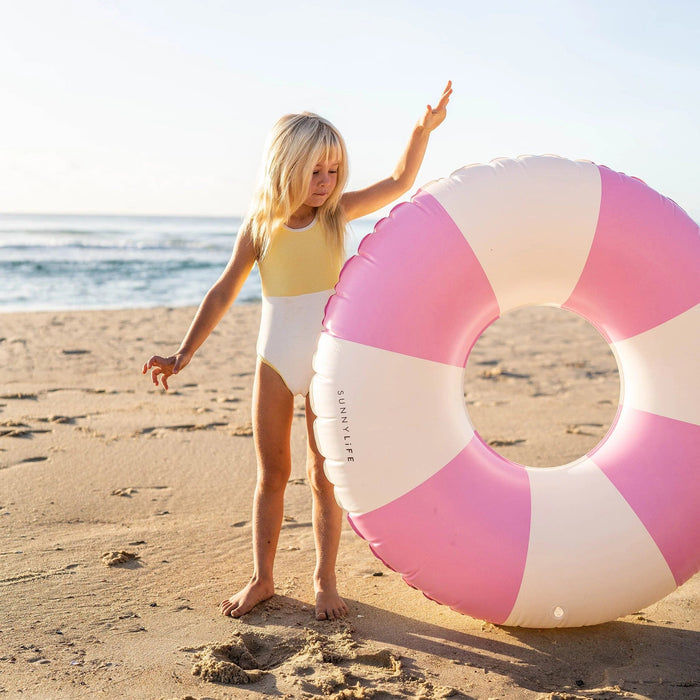 Sunnylife S41PRSEG Tube Pool Ring - Bubblegum Pink Stripe Sunnylife Luxe Tube Pool Ring - Strawberry Pink