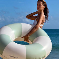 Sunnylife S41PRGRN Tube Pool Ring - The Vacay Soft Olive Stripe Sunnylife Tube Pool Ring - The Vacay Soft Olive Stripe