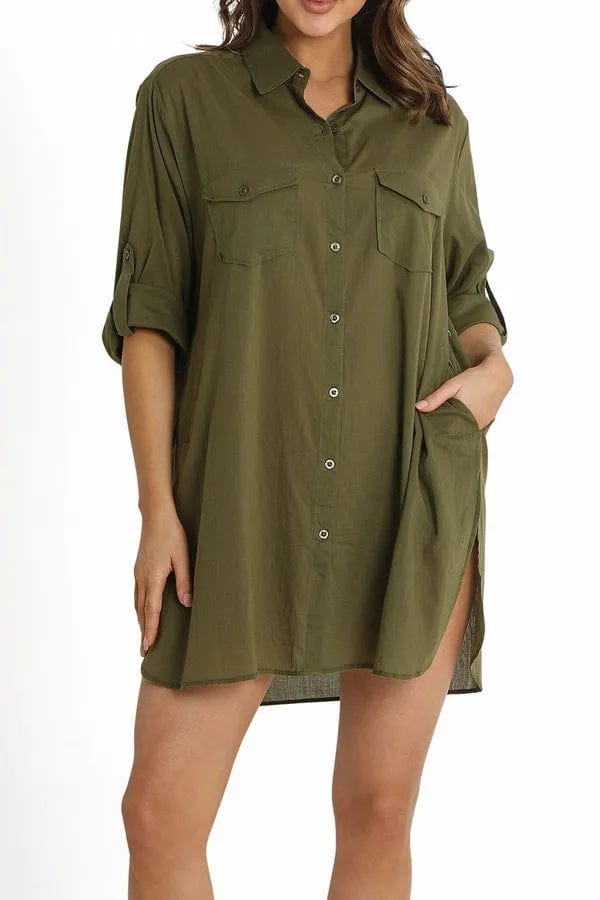 Sunseeker Kaftans & Cover Ups SS90967 Khaki / XS Basix Button Through Shirt