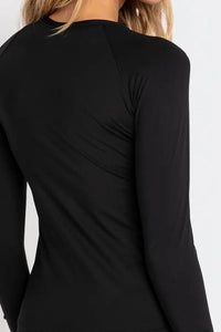 Sunseeker Basix Zip Front Rashie - Black Splash Swimwear Rashies & Sunsuits