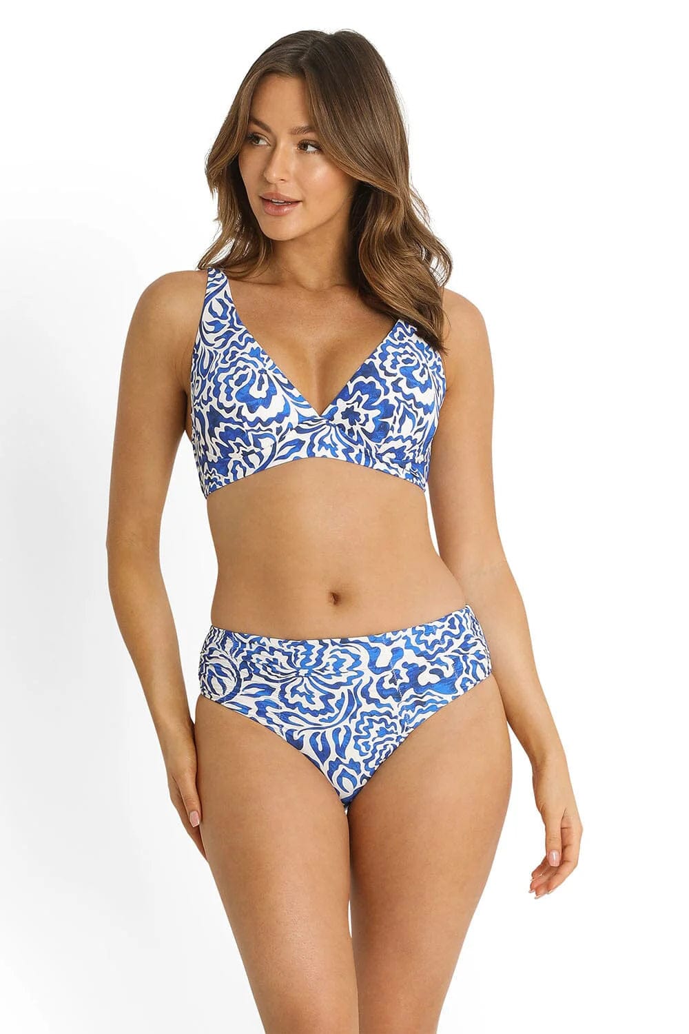 Sunseeker Bikini Bottoms Corfu Ruched Mid Rise Pant - Blue Sunseeker Corfu Ruched Mid Rise Pant - Blue