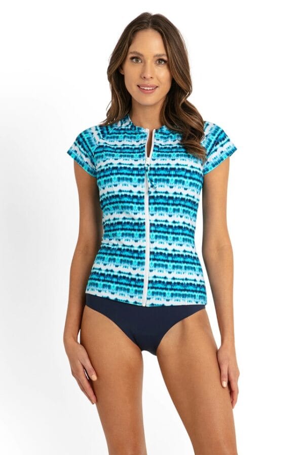 Sunseeker Jasmine Short Sleeve Rash Vest - Blue Sunseeker Jasmine Swim Boardshort - Blue Splash Swimwear