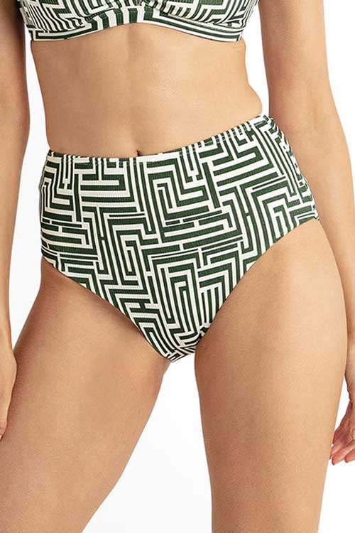 Sunseeker Maze High Rise Pant - Khaki SS31549 Sunseeker Maze Classic Pant - Khaki Splash Swimwear Bikini Bottoms AU12/ US8 9313513453807