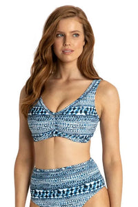 Sunseeker Set Byron Bay F/G Ruched Minimiser Bra & Mid Rise Pant Set - Ink Splash Swimwear Bikini Set 12 1000019770