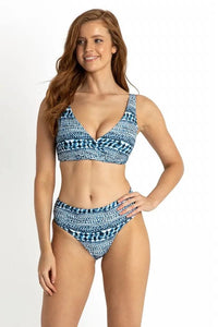 Sunseeker Set Byron Bay F/G Ruched Minimiser Bra & Mid Rise Pant Set - Ink Splash Swimwear Bikini Set 12 1000019770