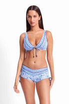 Sunseeker Sunseeker Cowboy Tie Front Bra - Blue Sunseeker Cowboy Tie Front Bra - Blue Splash Swimwear Bikini Tops