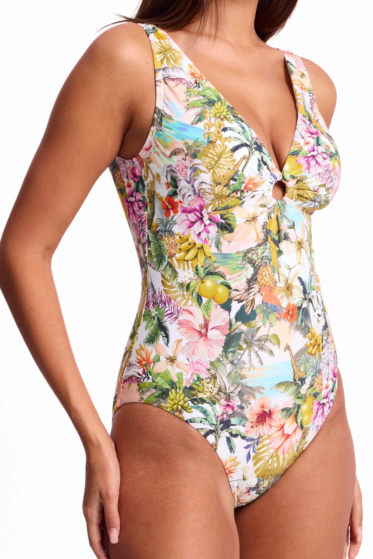 Sunseeker Sunseeker White Lotus Keyhole One Piece - White Sunseeker White Lotus Keyhole One Piece - White Splash Swimwear One Piece