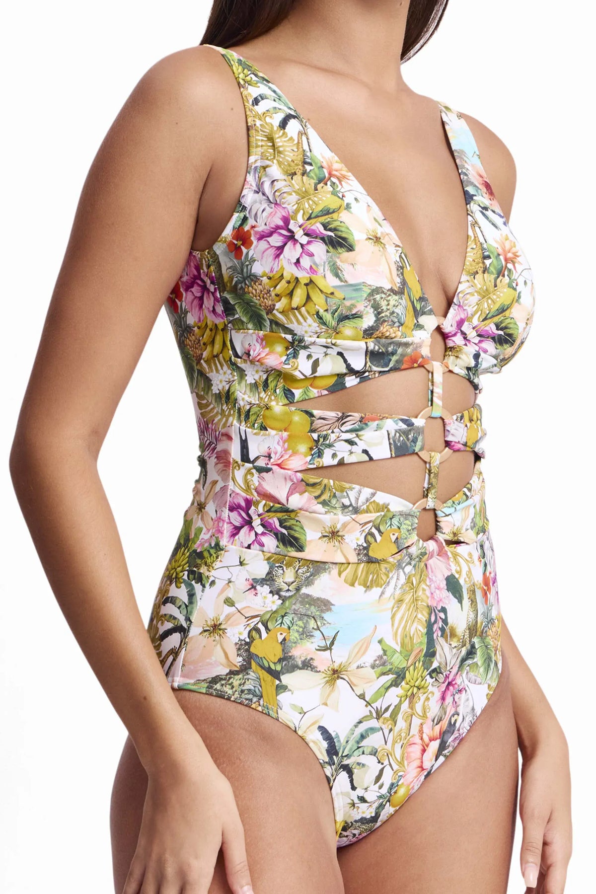 Sunseeker Sunseeker White Lotus Tri Ring Front One Piece - White Sunseeker White Lotus Tri Ring Front One Piece - White Splash Swimwear