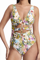 Sunseeker Sunseeker White Lotus Tri Ring Front One Piece - White Sunseeker White Lotus Tri Ring Front One Piece - White Splash Swimwear