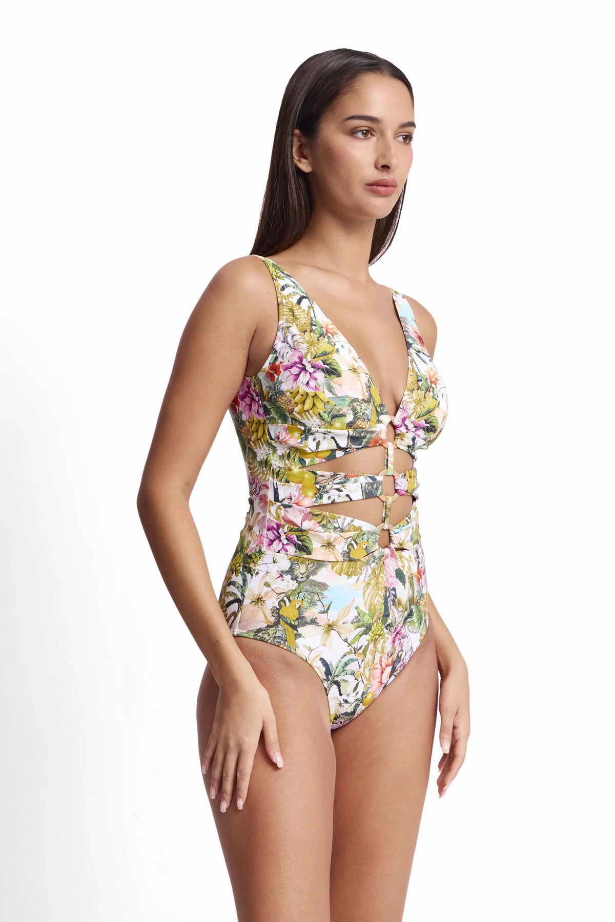 Sunseeker Sunseeker White Lotus Tri Ring Front One Piece - White Sunseeker White Lotus Tri Ring Front One Piece - White Splash Swimwear