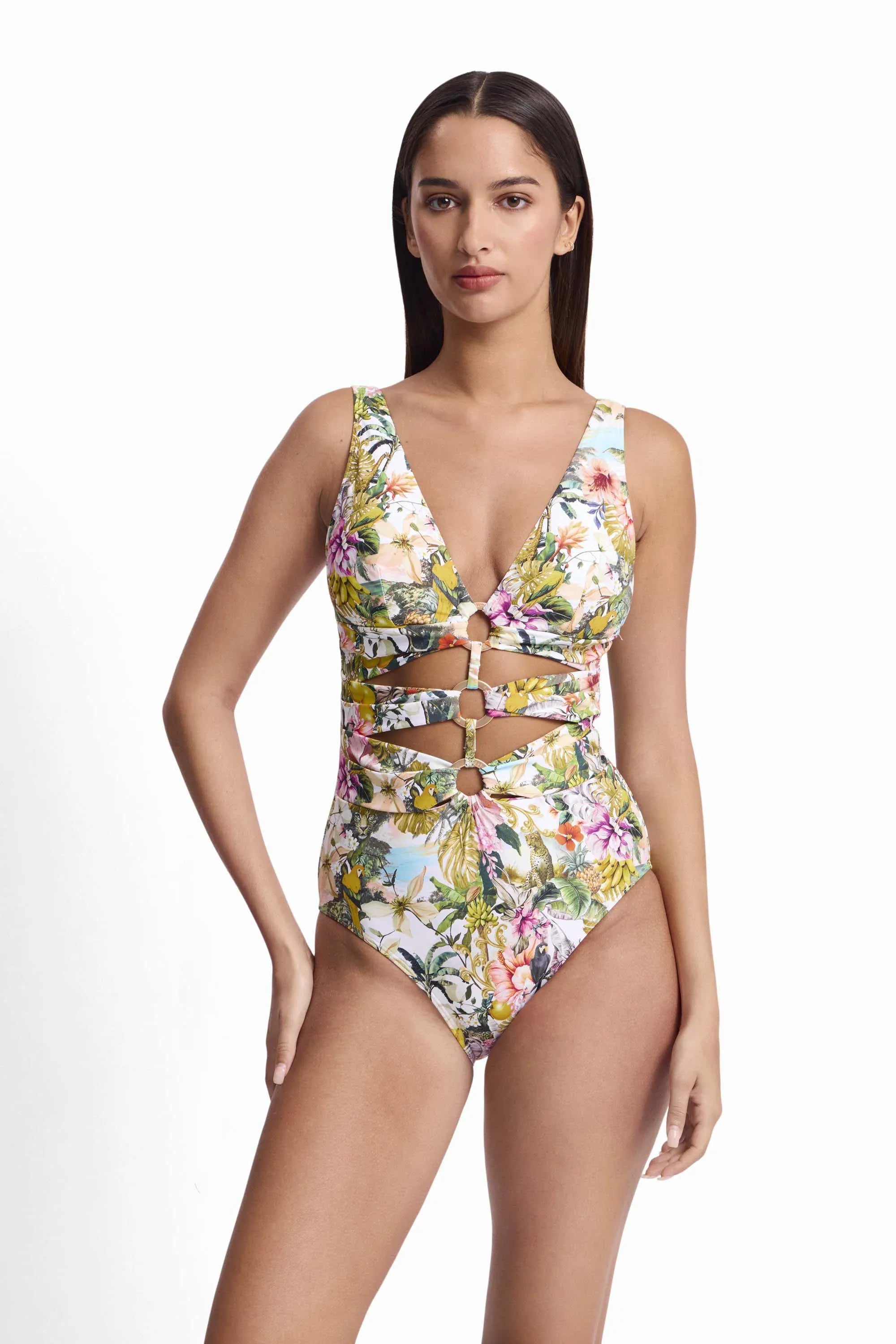 Sunseeker Sunseeker White Lotus Tri Ring Front One Piece - White Sunseeker White Lotus Tri Ring Front One Piece - White Splash Swimwear