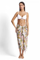 Sunseeker Sunseeker White Lotus Trim Sarong - White SS94073 Sunseeker White Lotus Trim Sarong - White Splash Swimwear Sarongs 9313513928374