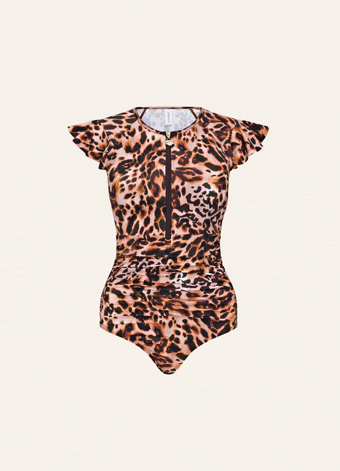 Sunsoaked Leopardo Ruffle Sleeve One Piece Splash Swimwear One Pieces