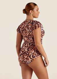 Sunsoaked Leopardo Ruffle Sleeve One Piece Splash Swimwear One Pieces