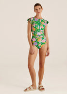 Sunsoaked Papavero Ruffle Sleeve One Piece Splash Swimwear Swim Dress, Tankini & One Piece