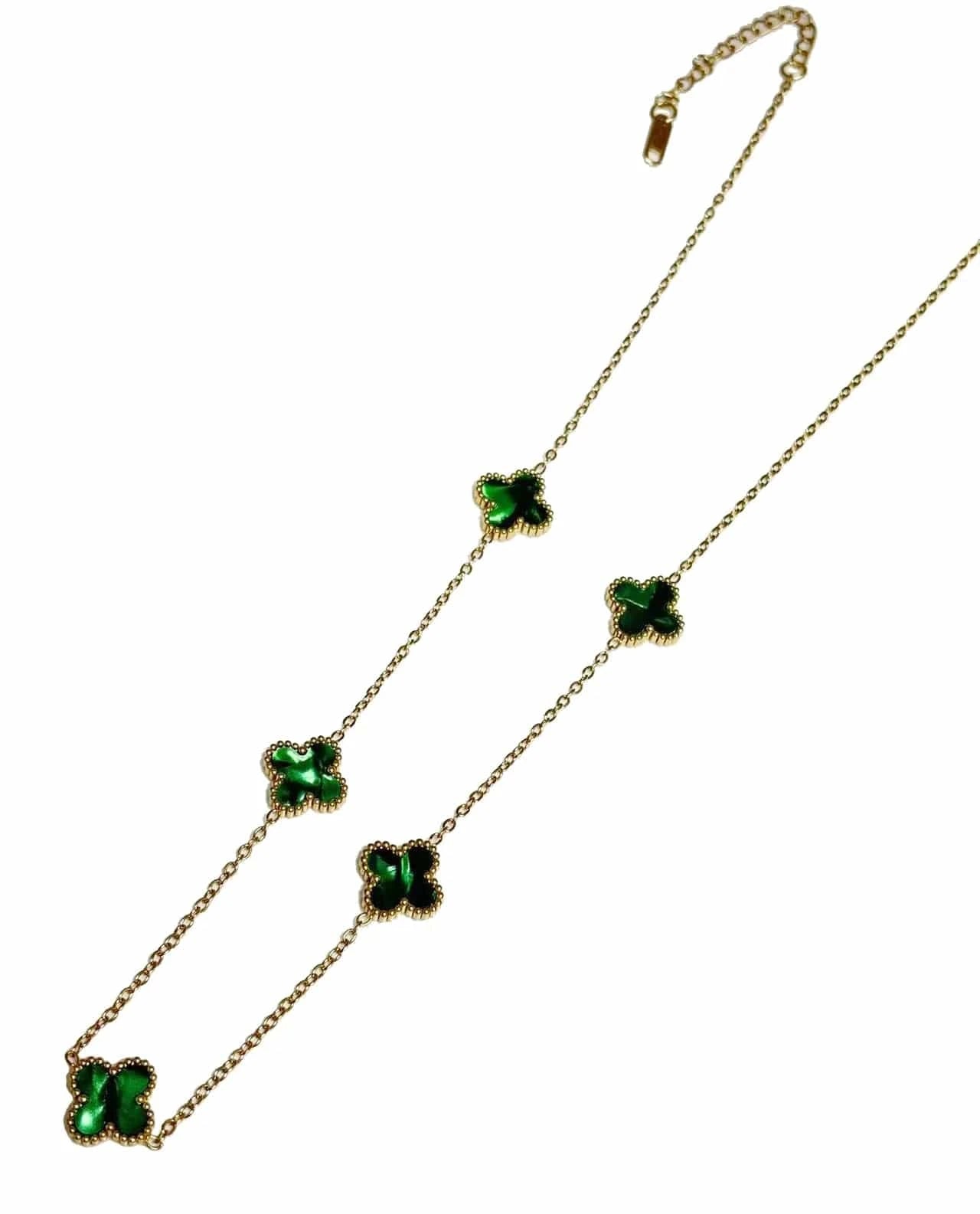 Susan Rose Stainless Steel 5 Clover Necklace - Green SSN74NGRN Stainless Steel 5 Clover Necklace - Green Splash Swimwear Jewellery