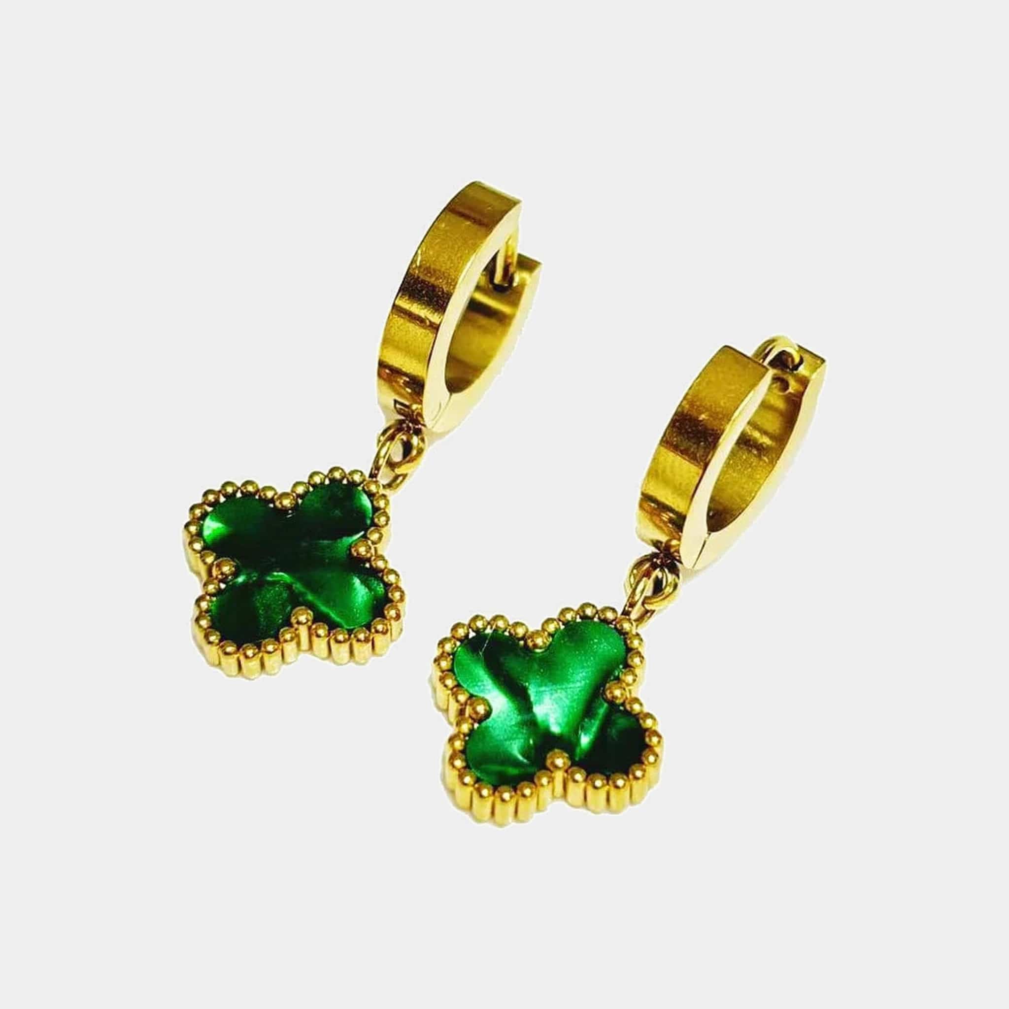 Susan Rose Stainless Steel Clover Gold Huggy - Green SSE10NGRN Stainless Steel Clover Gold Huggy - Green Splash Swimwear Jewellery 500123