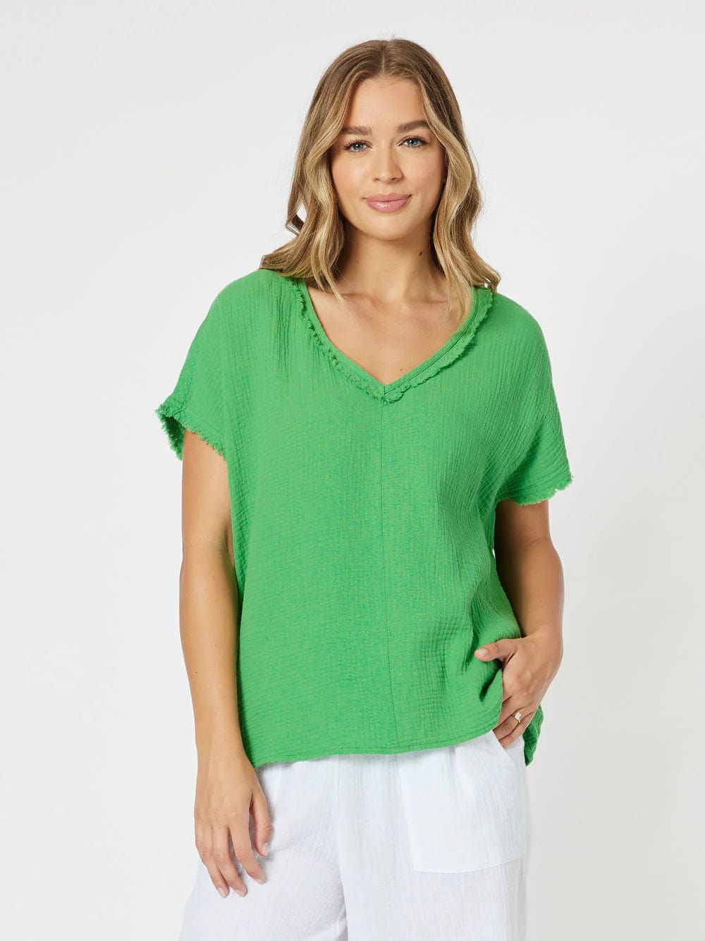 Threadz Tops 45970 Emerald / XS Byron Cotton V Neck Top Threadz Santorini Cotton Pull On Shorts