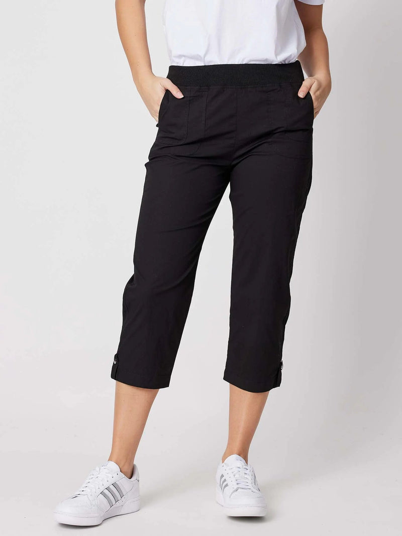 Threadz Pants 43104 Black / XS Santorini Cotton Crop Pant Threadz Santorini Cotton Pull On Shorts