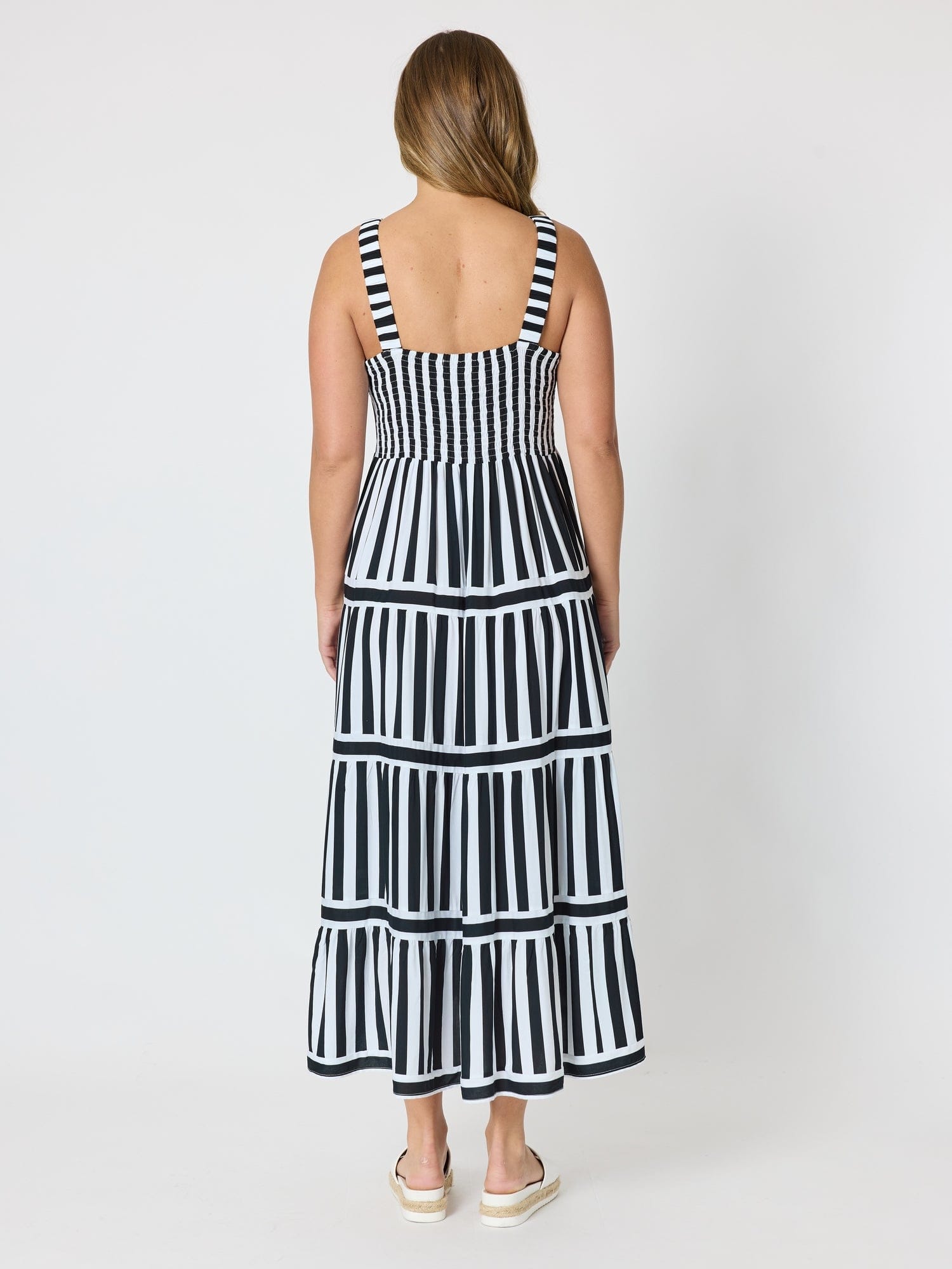 Threadz Threadz Bianca Stripe Print Sundress - Black/White Threadz Bianca Stripe Print Sundress - Black/White Splash Swimwear Womens Clothing