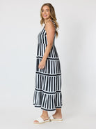 Threadz Threadz Bianca Stripe Print Sundress - Black/White Threadz Bianca Stripe Print Sundress - Black/White Splash Swimwear Womens Clothing