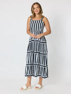 Threadz Threadz Bianca Stripe Print Sundress - Black/White Threadz Bianca Stripe Print Sundress - Black/White Splash Swimwear Womens Clothing