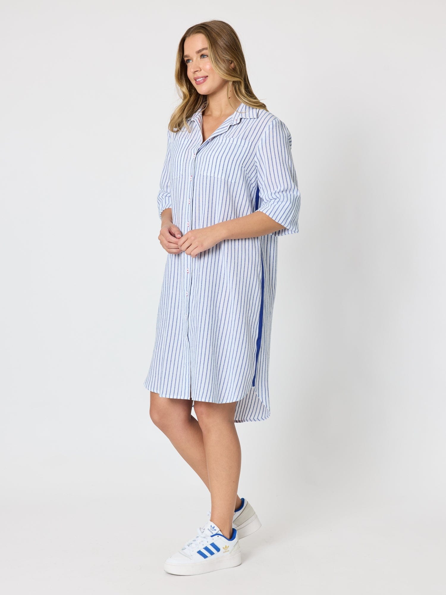 Threadz Threadz Coast Stripe Shirtdress - Blue/White Threadz Coast Stripe Shirtdress - Blue/White Splash Swimwear Dresses