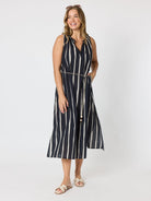 Threadz Threadz Sunset Safari Sleeveless Stripe Print Dress - Black/Ivory Threadz Sunset Safari Sleeveless Stripe Print Dress - Black/Ivory Splash Swimwear Dresses