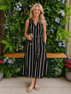 Threadz Threadz Sunset Safari Sleeveless Stripe Print Dress - Black/Ivory Threadz Sunset Safari Sleeveless Stripe Print Dress - Black/Ivory Splash Swimwear Dresses