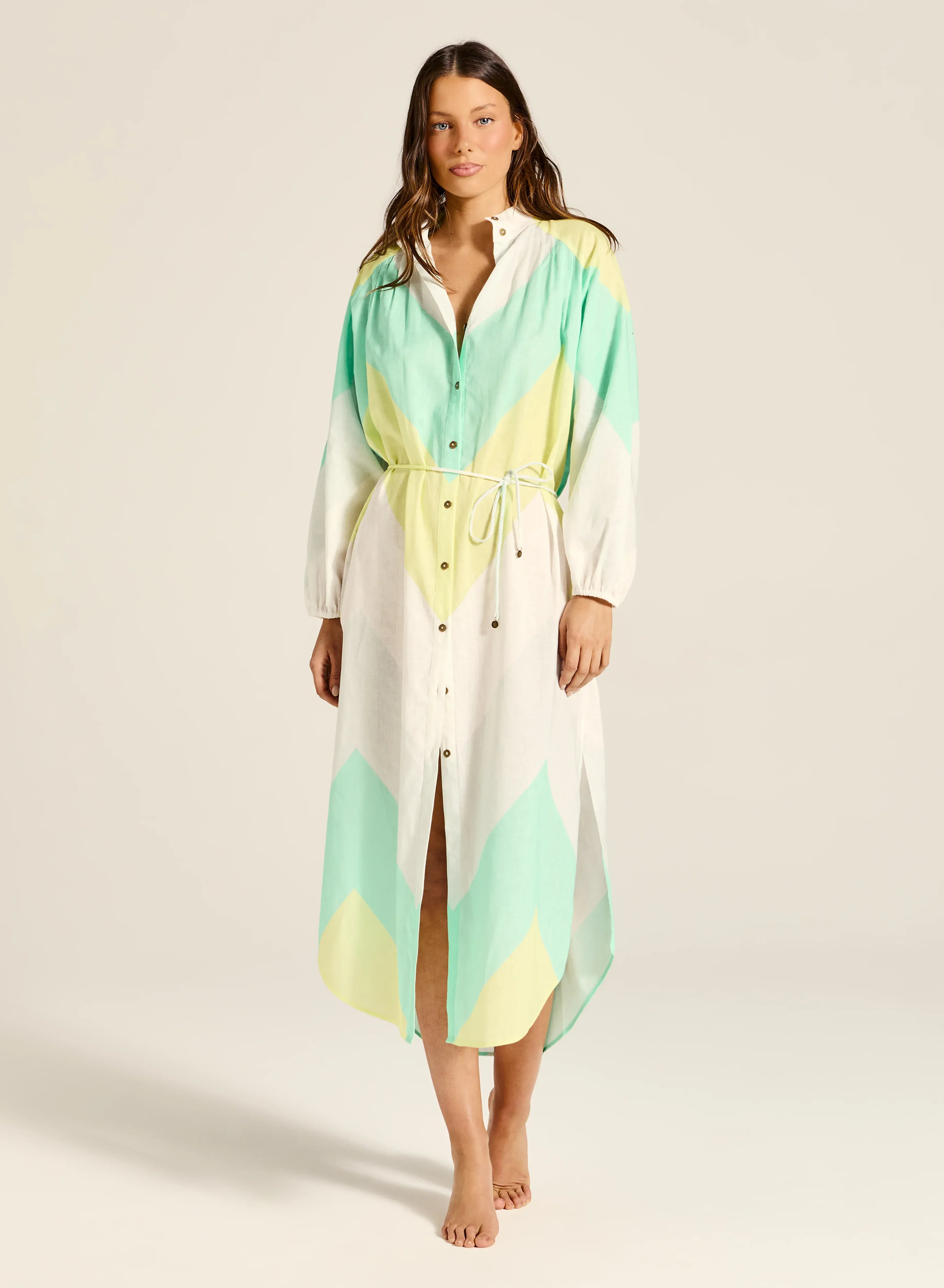 Tigerlily Tigerlily Anja Lorena Dress - Green Blue Stripe Tigerlily Anja Lorena Dress - Green Blue Stripe Splash Swimwear