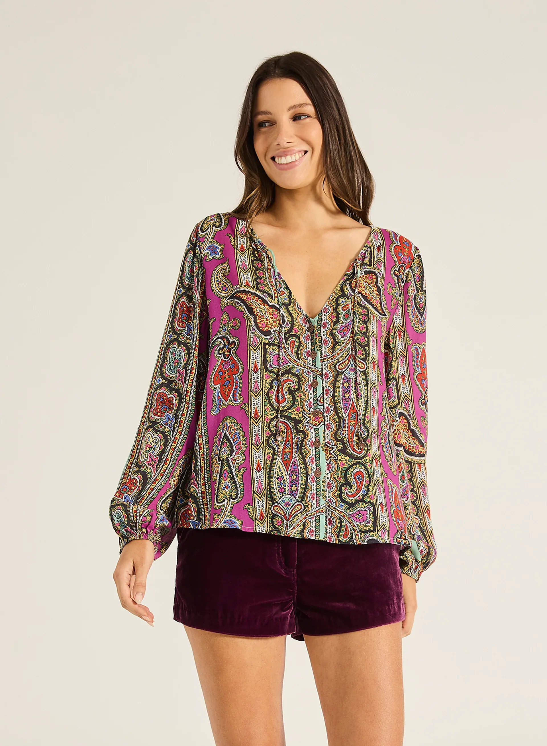 Tigerlily Tigerlily Caya Haveli Shirt - Magenta Tigerlily Caya Haveli Shirt - Magenta Splash Swimwear Shirts