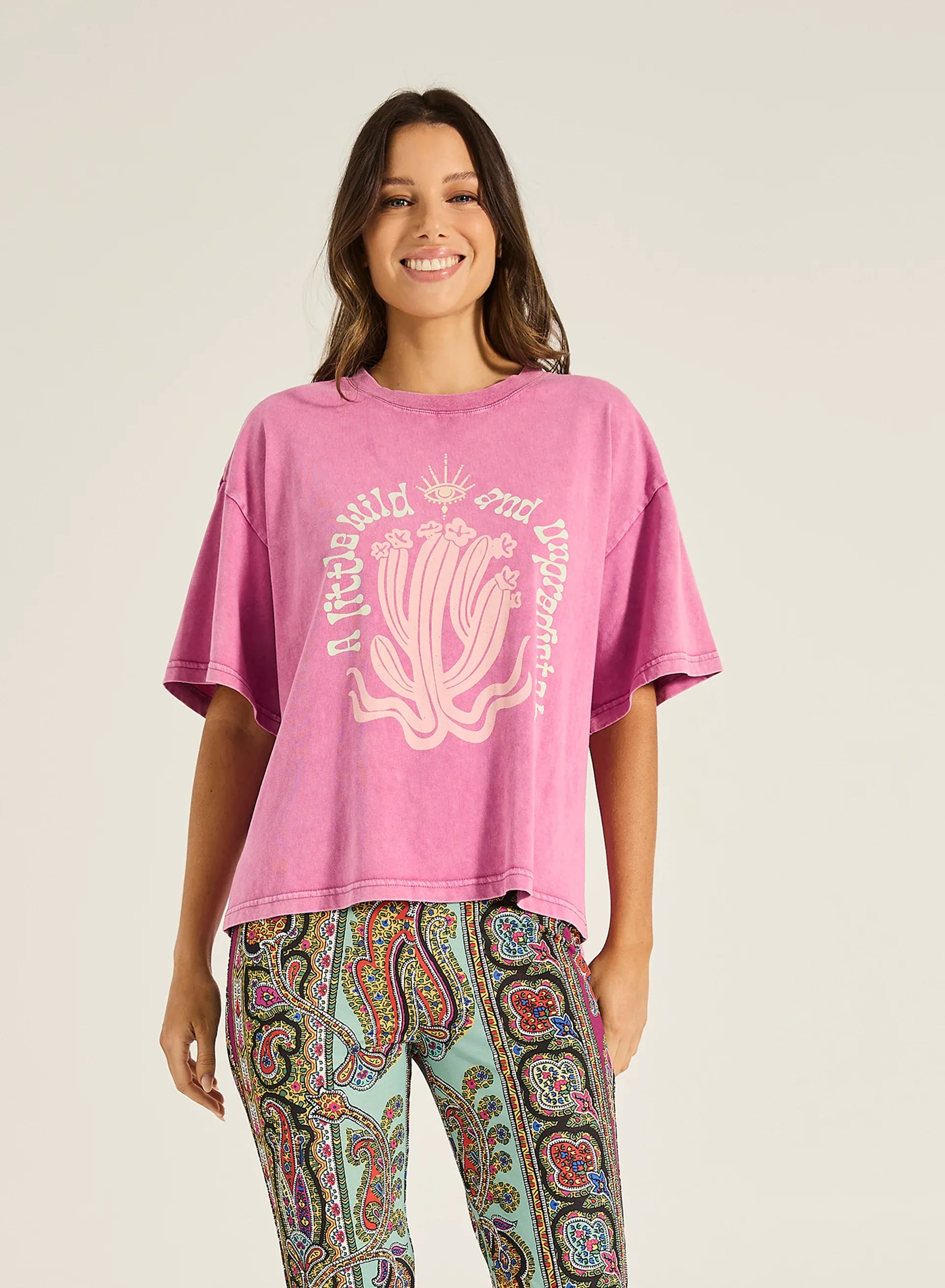 Tigerlily Tigerlily Caya Wild Child Boxy Tee - Magenta Tigerlily Caya Wild Child Boxy Tee - Magenta Splash Swimwear Shirts