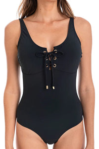 TOGS Black Eyelet One Piece Swimsuit TOGS Black Eyelet One Piece Swimsuit Splash Swimwear One Pieces