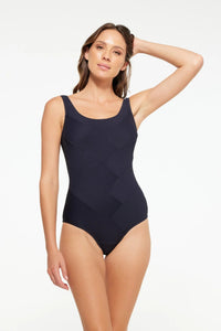 TOGS Black Ribbed Texture Patchwork TOGS Black Ribbed Texture Patchwork Splash Swimwear One Pieces