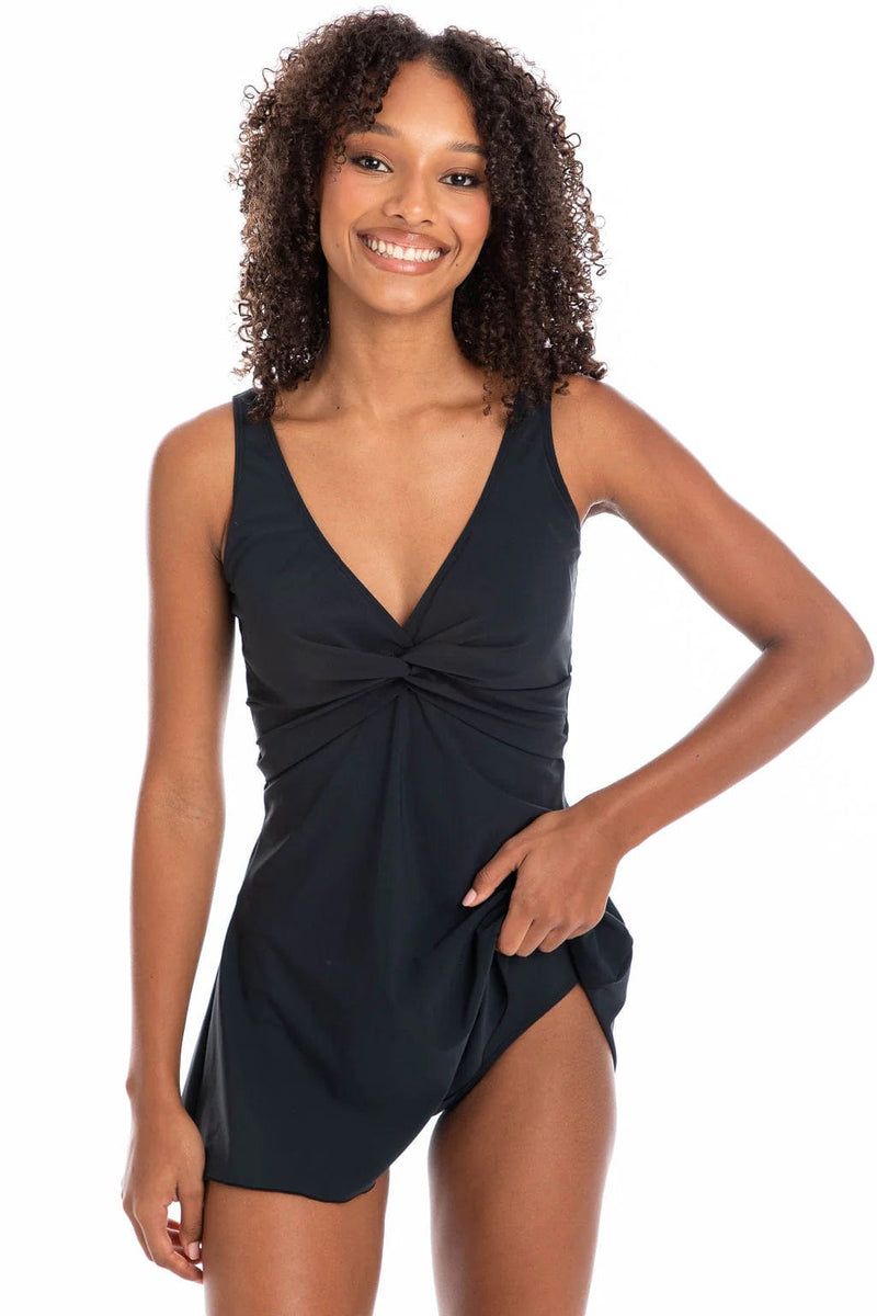 TOGS Black Swimdress Twist TOGS Black Swimdress Twist Splash Swimwear Dresses