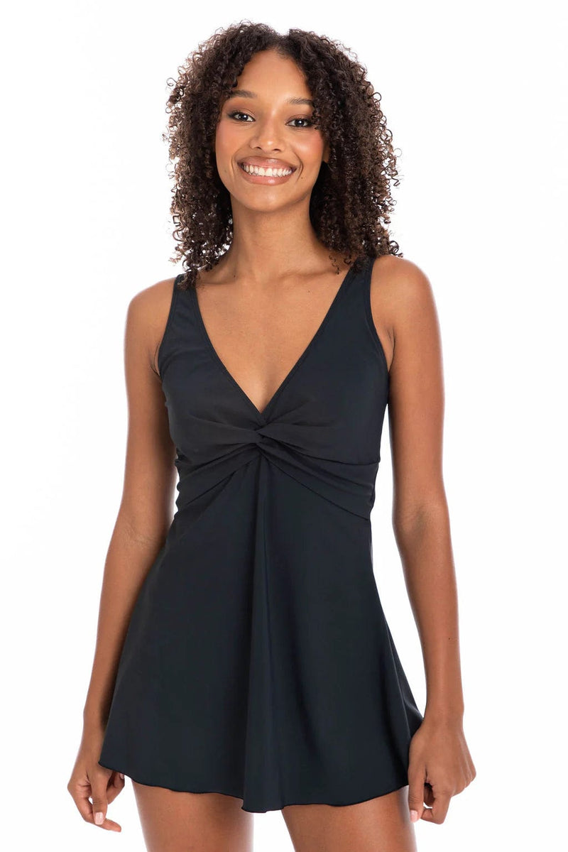 TOGS Black Swimdress Twist TOGS Black Swimdress Twist Splash Swimwear Dresses