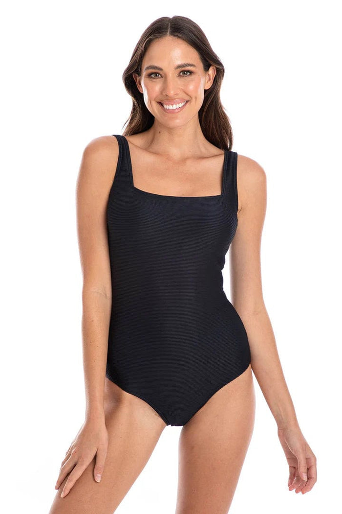 TOGS Black Textured Square One Piece Swimsuit TOGS Black Textured Square One Piece Swimsuit Splash Swimwear One Pieces