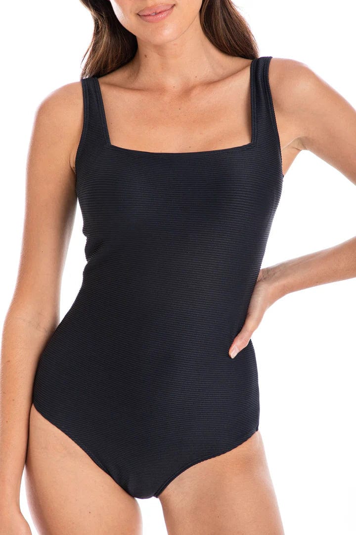 TOGS Black Textured Square One Piece Swimsuit TOGS Black Textured Square One Piece Swimsuit Splash Swimwear One Pieces