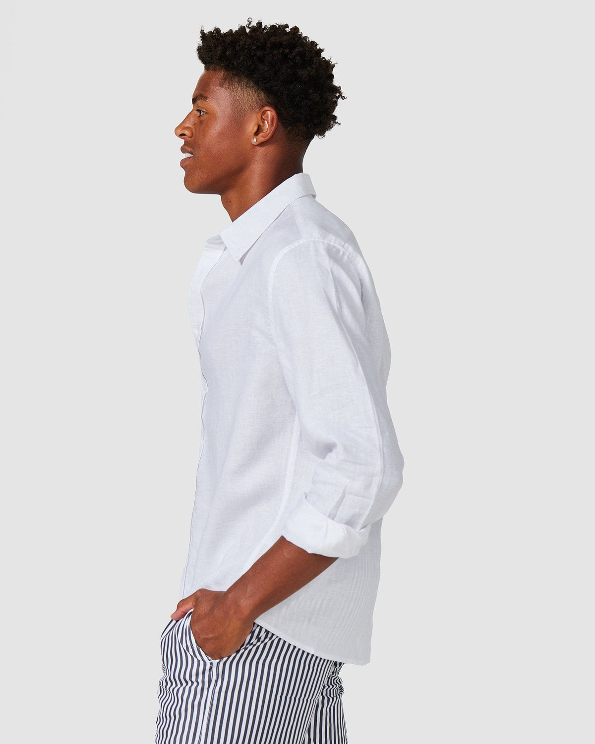 Vacay Swimwear Linen Long Sleeve Shirt - White Vacay Linen Shirt - White Splash Swimwear Mens