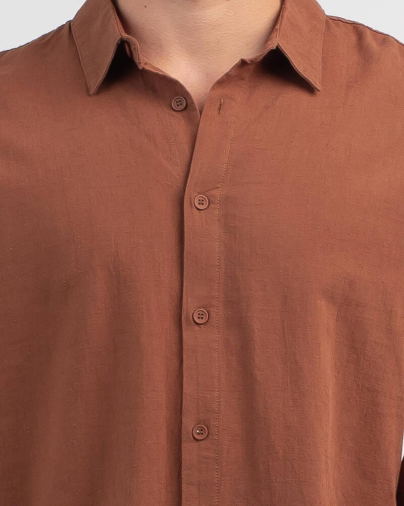 Vacay Swimwear Rhythm Classic Linen Long Sleeved Shirt - Coffee Vacay Linen Shirt - White Splash Swimwear Mens Shirt