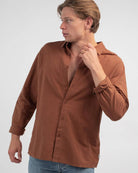 Vacay Swimwear Rhythm Classic Linen Long Sleeved Shirt - Coffee Vacay Linen Shirt - White Splash Swimwear Mens Shirt