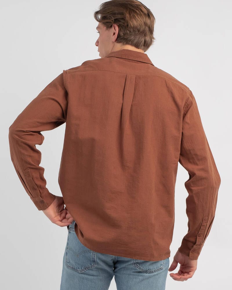 Vacay Swimwear Rhythm Classic Linen Long Sleeved Shirt - Coffee Vacay Linen Shirt - White Splash Swimwear Mens Shirt