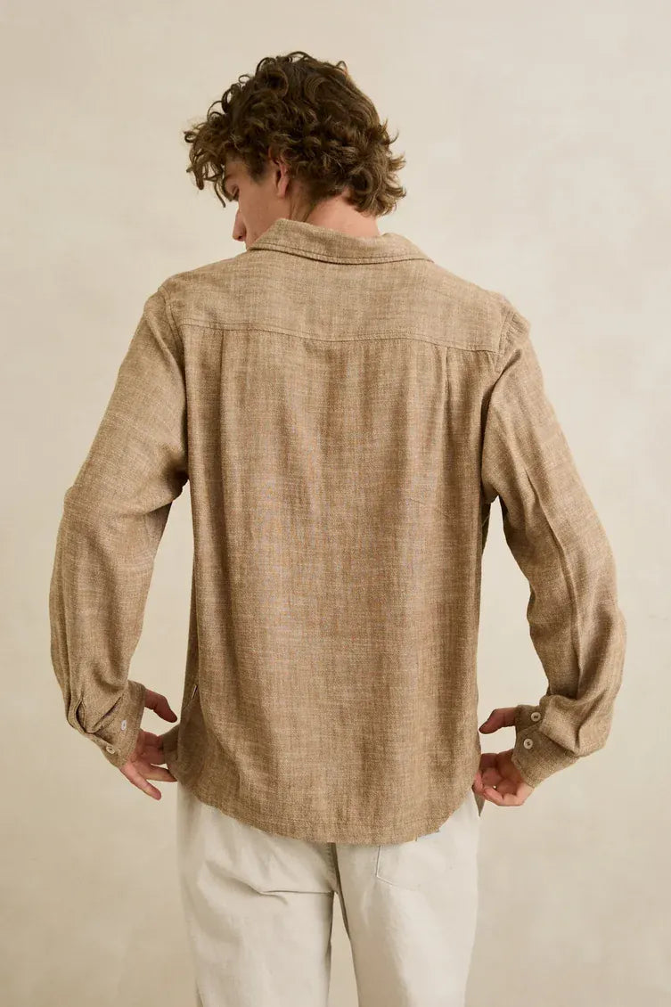 Vacay Swimwear Rhythm Classic Linen Long Sleeved Shirt - Coffee Rhythm Classic Linen Long Sleeved Shirt - Coffee Splash Swimwear Mens Shirt