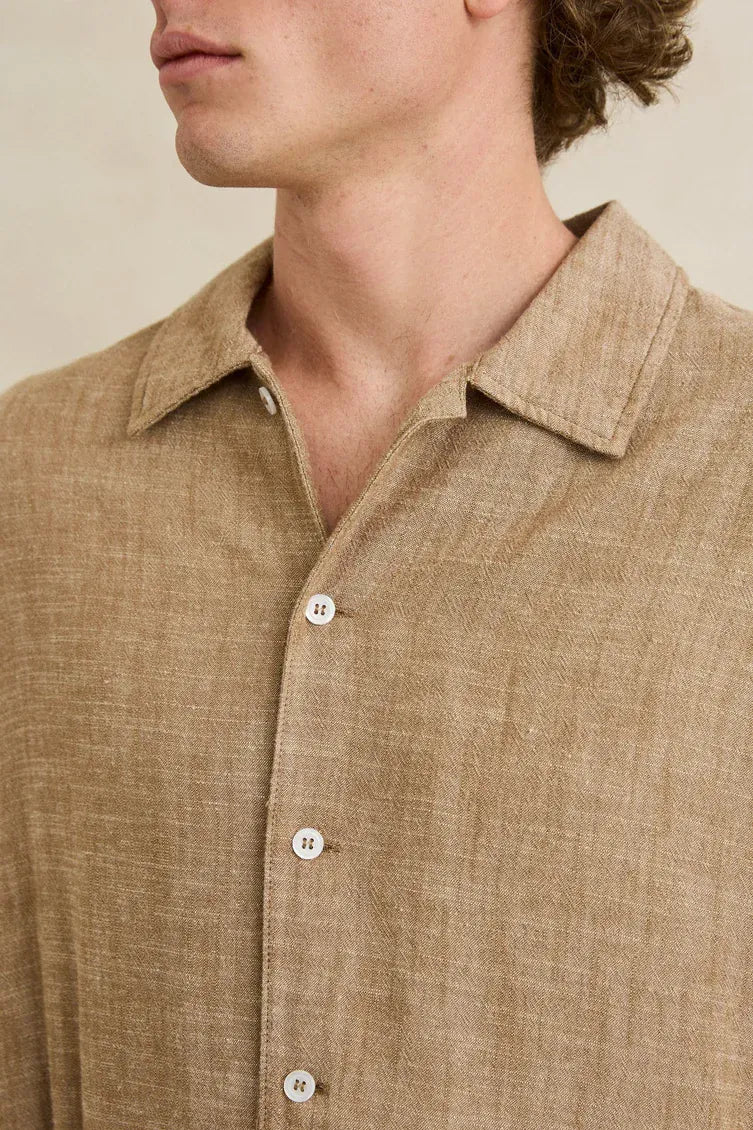 Vacay Swimwear Rhythm Classic Linen Long Sleeved Shirt - Coffee Rhythm Classic Linen Long Sleeved Shirt - Coffee Splash Swimwear Mens Shirt