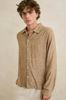 Vacay Swimwear Rhythm Classic Linen Long Sleeved Shirt - Coffee Rhythm Classic Linen Long Sleeved Shirt - Coffee Splash Swimwear Mens Shirt