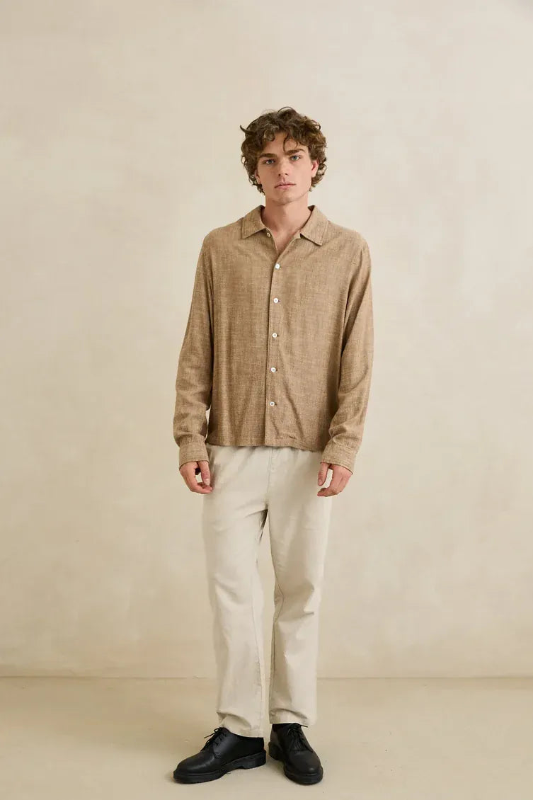Vacay Swimwear Rhythm Classic Linen Long Sleeved Shirt - Coffee Rhythm Classic Linen Long Sleeved Shirt - Coffee Splash Swimwear Mens Shirt