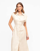 White Closet White Closet Linen Collared Midi Shirt Dress - Oatmeal White Closet Linen Collared Midi Shirt Dress - Oatmeal Splash Swimwear Dresses